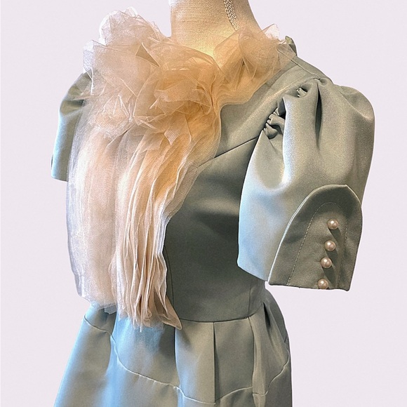 Lolita Cosplay Light Blue Short Dress w/Tulle Collar Sz Small - Picture 8 of 8